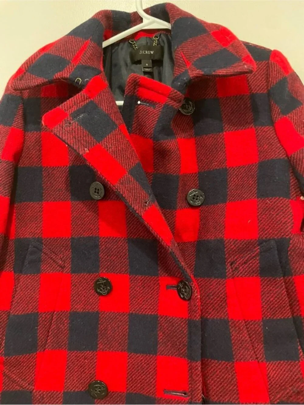 J.Crew Red & Black Buffalo Plaid Double-Breasted Peacoat Jacket Size 6